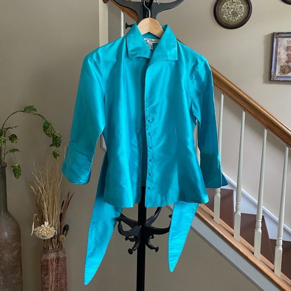 Marisa Baratelli 100% Thai Silk 3/4 Sleeve Button Down Jacket Blouse Size 8 - Picture 3 of 15